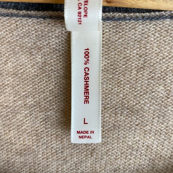 Red Envelope 100% Cashmere Sweater Size L Beige Contrast Trim Tunic Top Casual - Picture 8 of 10